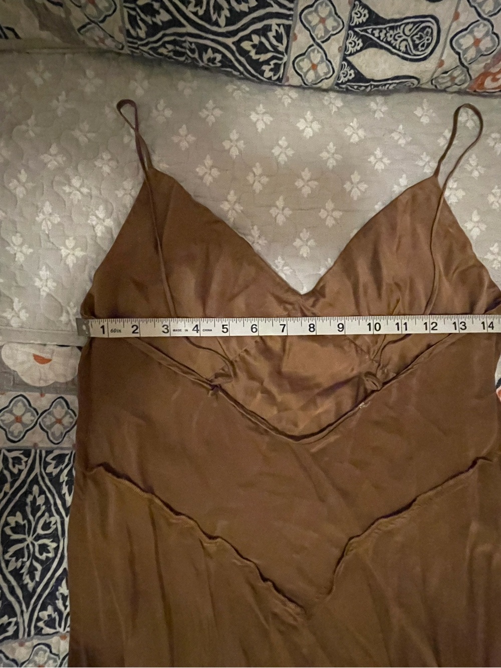 Satin Slip Midi Dress in Olive Brown — Women's - Picture 8 of 8